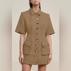 Acler Womens Dress Mini Macaulay Elbow Sleeve Button Front Hunter Green Size 8